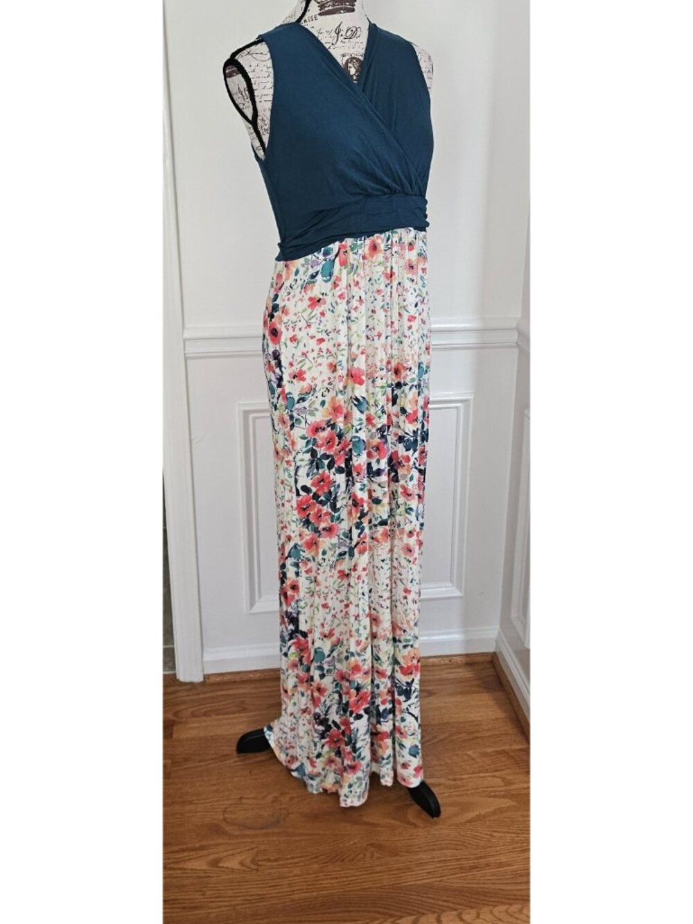 Gilli XL Shay Knit Watercolor Printed Faux Wrap Bodice Maxi Dress